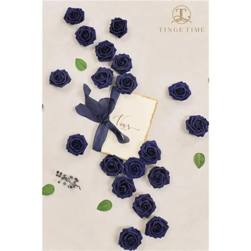 Navy Blue Artificial Roses 25pcs Fake Flowers for Wedding Bouquets Centerpieces